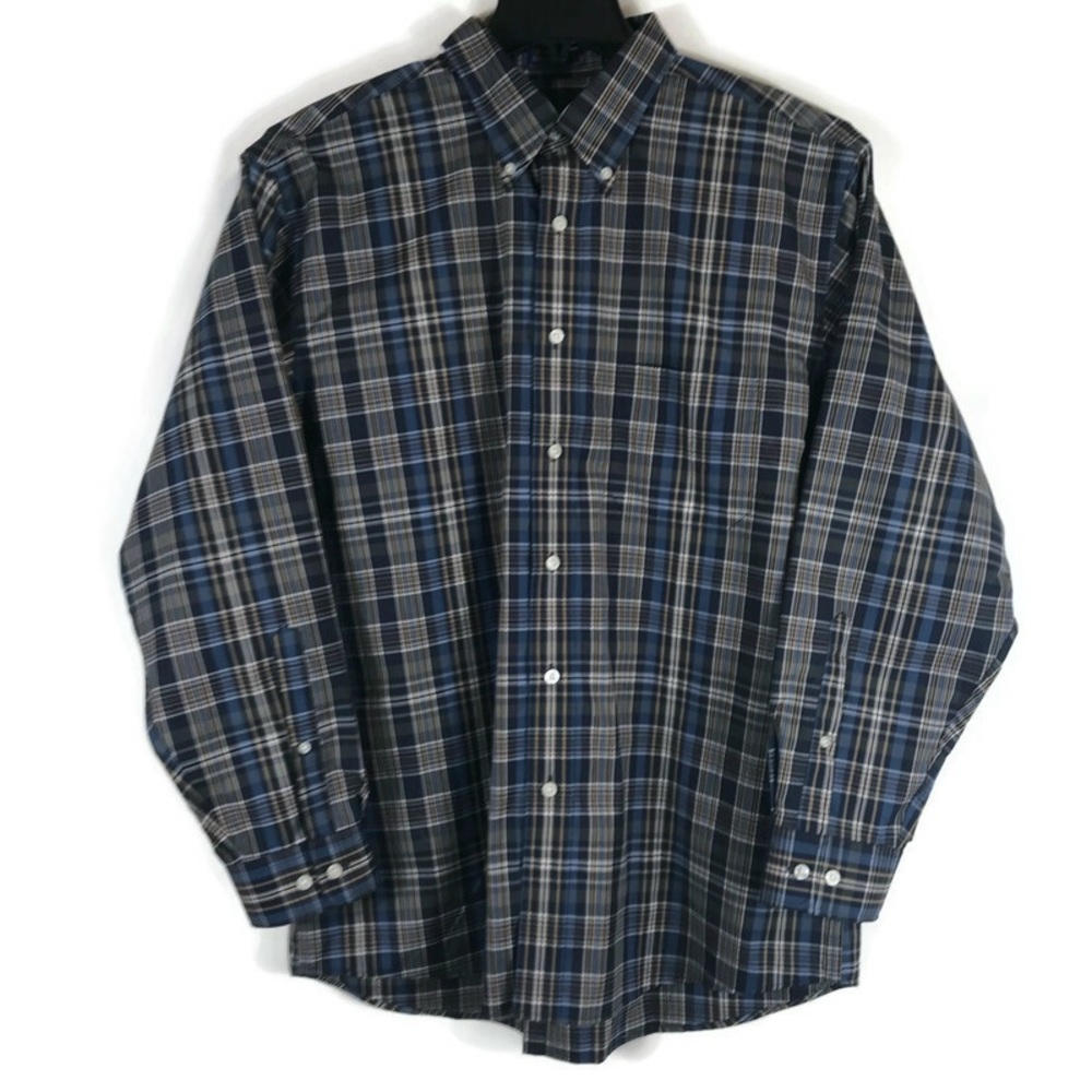 Pendleton Button Down Plaid Metro Shirt Navy Tan Men’s XL